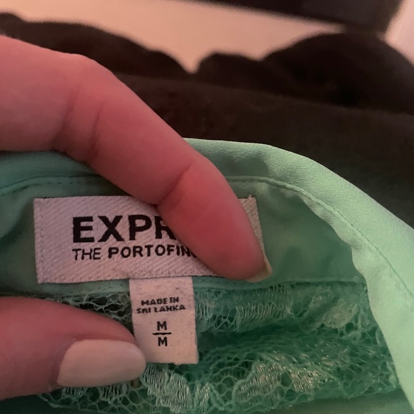 Mint green Express blouse tank. Lace. Button up. - Picture 4 of 5